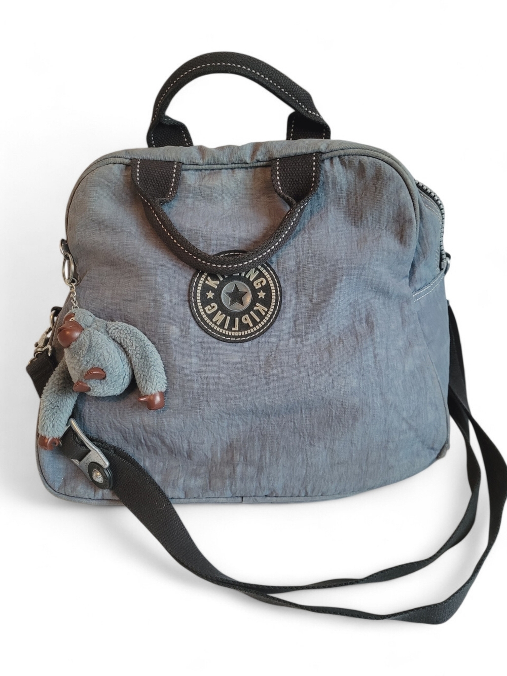 Kipling Vintage 90s Private Transport Crossbody Tote Blue With Monkey